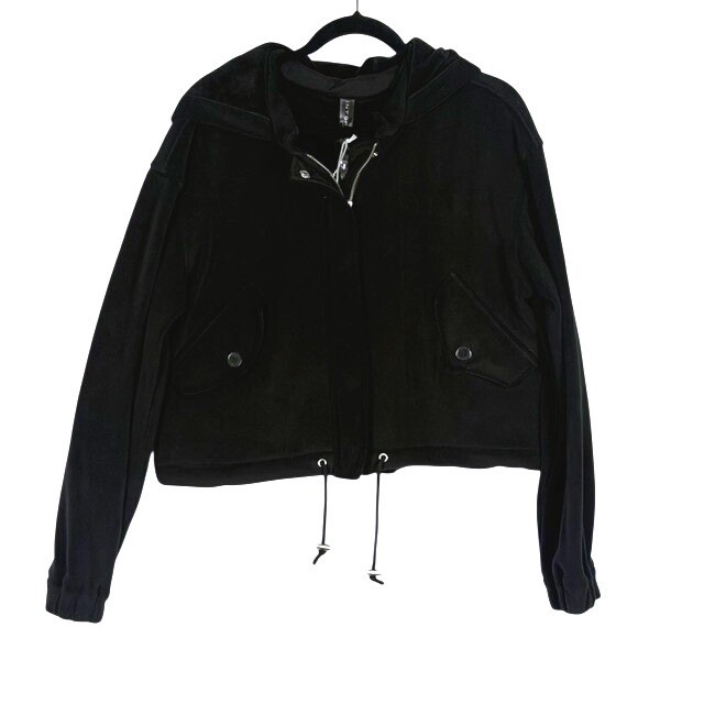 Interval Womens Black Hooded Lightweight Fleece Jacket Hoodie Size M New